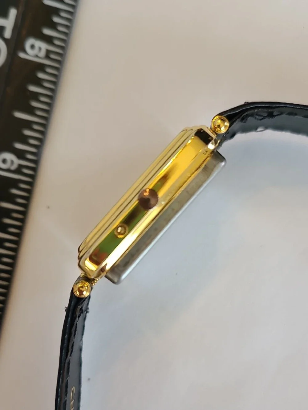 Rare LCD Display Gold-Tone Quartz Square Watch with Black Strap